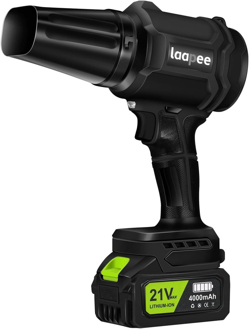 laapee Leaf Blower Cordless with with 2 x 4.0Ah Batteries & Charger, Lightweight Handheld Blower for Yard, Patio, Garage Cleaning, Includes 2 Nozzles (Black) - Image 1